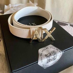 New Armani Exchange Women’s Ivory Genuine Leather Belt Size S 80 Gold 1" Wide